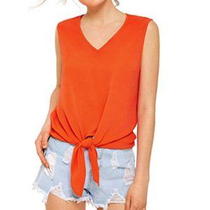 Women's Casual Neon Color Sleeveless Tie Knot Hem